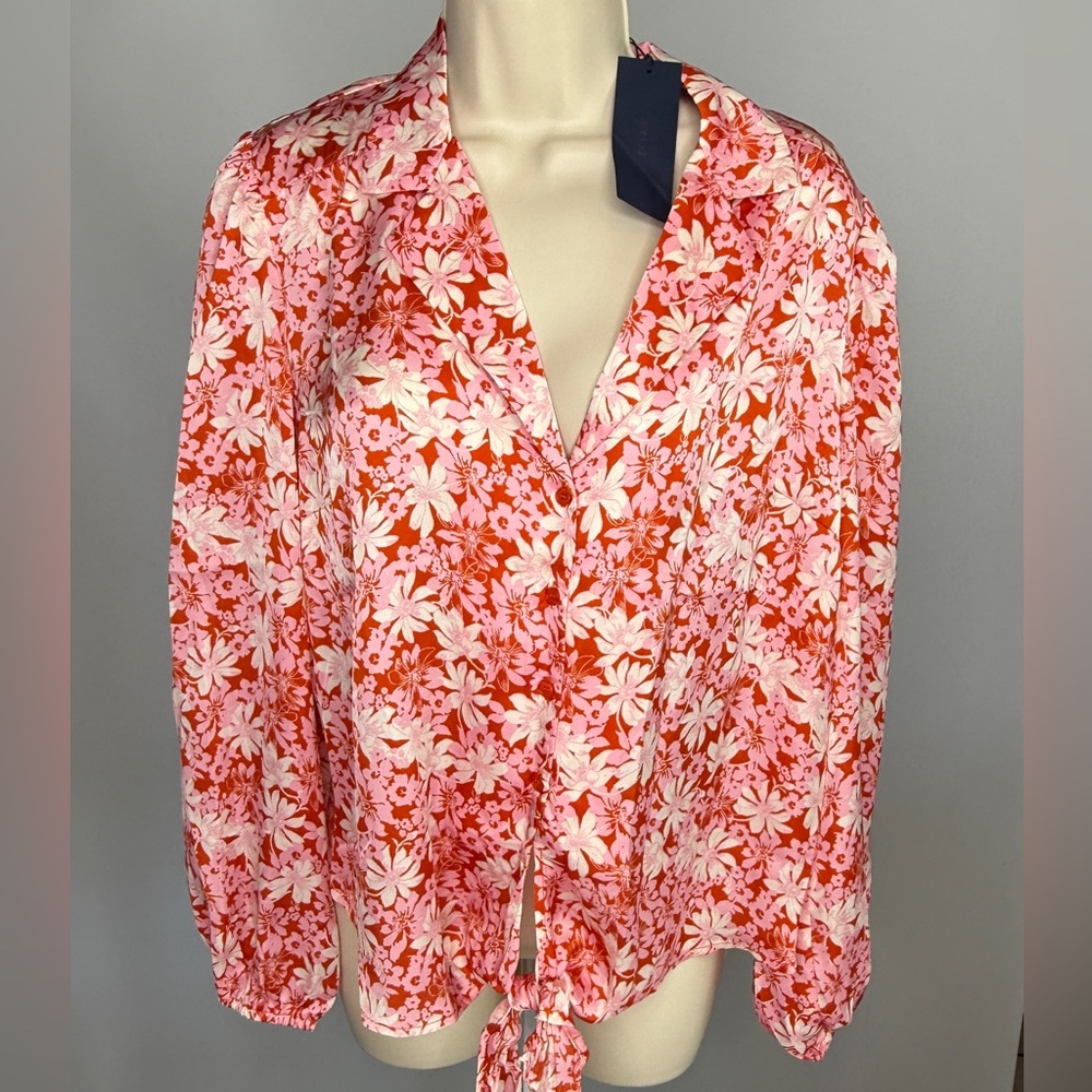 ECLAIR - Floral Button Down Blouse with Tie Waist